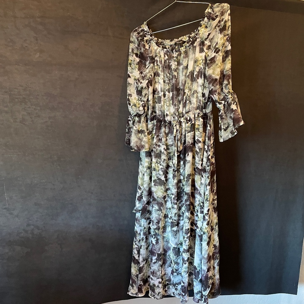 Simply Vera Blue / Green Watercolor Long Sleeve Maxi Dress